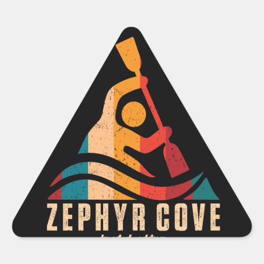 Retro Zephyr Cove Kayaking Driehoek Sticker (Voorkant)