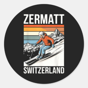 Retro Zermatt Zwitserland skigebied plezier alpien Ronde Sticker