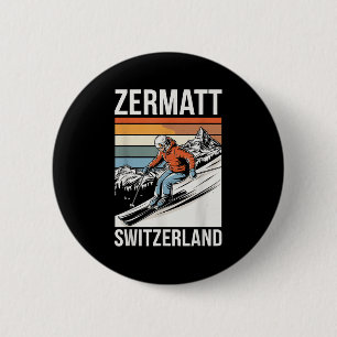 Retro Zermatt Zwitserland Skigebied, Pretentielpe Ronde Button 5,7 Cm