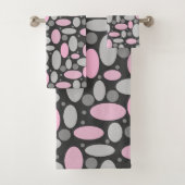 retro, zestig, polka dots, grijs en roze bad handdoek (Insitu)