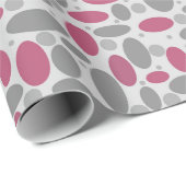 retro, zestig, polka dots, grijs en roze cadeaupapier (Rol Hoek)