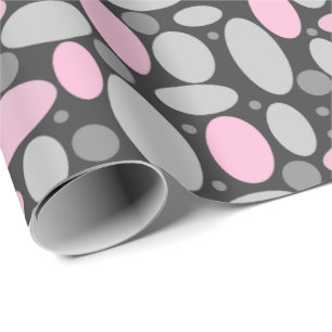 retro, zestig, polka dots, grijs en roze cadeaupapier