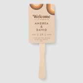 Retro Zeventiger Regenboog & 70s Typografie Trouw Handwaaier (Voorkant)