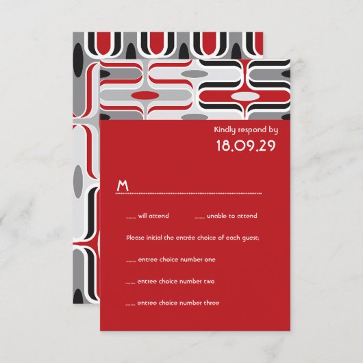 Retro Zig Zag Motif Art moderne Mariage RSVP (Devant / Derrière)
