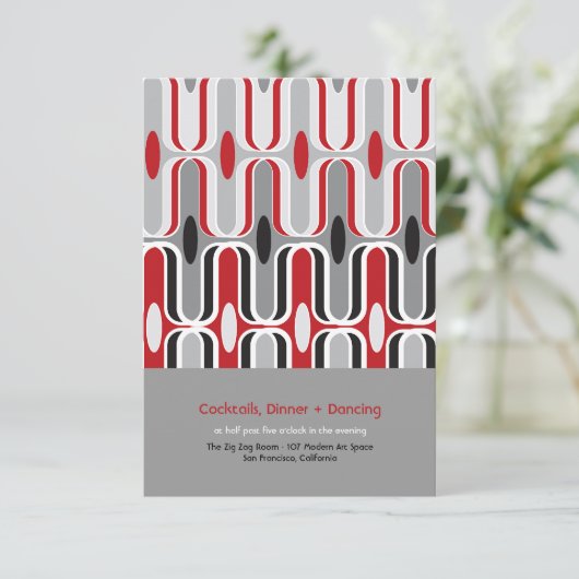 Retro Zig Zag Pattern Modern Art Wedding Reception Kaart (Staand voorkant)