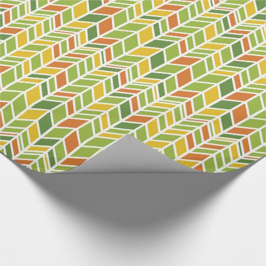 Retro Zig-Zag Sinaasappel & Groene Chevron Cadeaupapier (Hoek)
