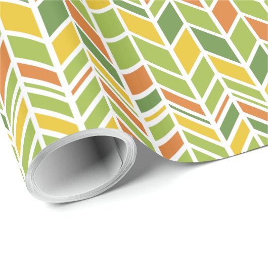 Retro Zig-Zag Sinaasappel & Groene Chevron Cadeaupapier (Rol Hoek)