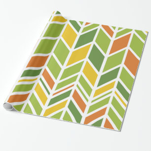 Retro Zig-Zag Sinaasappel & Groene Chevron Cadeaupapier