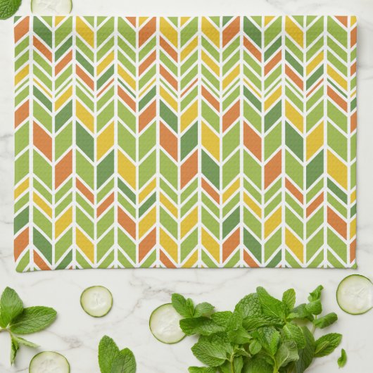 Retro Zig-Zag Sinaasappel & Groene Chevron Theedoek (Gevouwen)