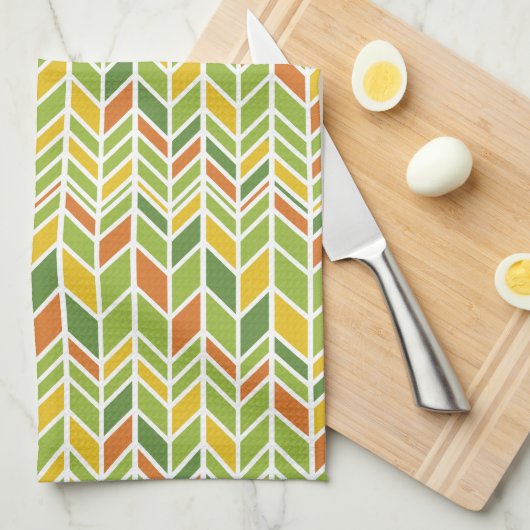Retro Zig-Zag Sinaasappel & Groene Chevron Theedoek (Quarter Fold)