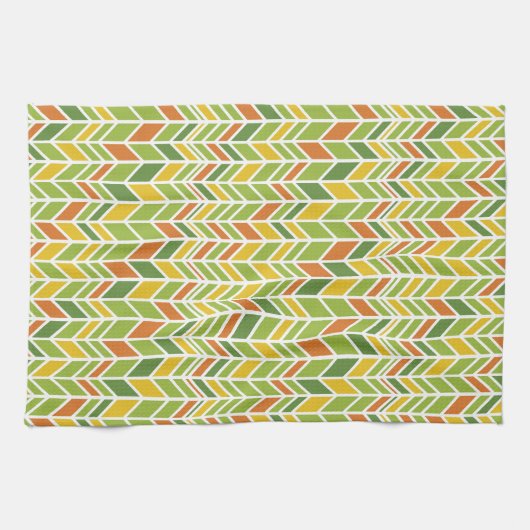 Retro Zig-Zag Sinaasappel & Groene Chevron Theedoek (Horizontaal)
