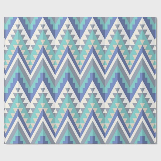 Retro Zigzag Chevron Blauwgroen Blauw Grijze Taupe Cadeaupapier (Vlak)