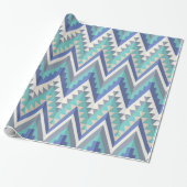 Retro Zigzag Chevron Blauwgroen Blauw Grijze Taupe Cadeaupapier (Uitgerold)
