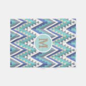 Retro Zigzag Chevron Blauwgroen Blauw Grijze Taupe Fleece Deken (Voorkant (Horizontaal))