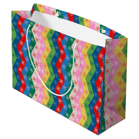 Retro zigzag Chevron Snowflake Pattern Groot Cadeauzakje (Achterkant Gekanteld)