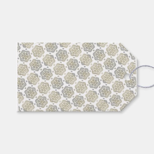 Retro Zilver Goud Bloem Patroon Cadeaulabel (Voorkant (Horizontaal))