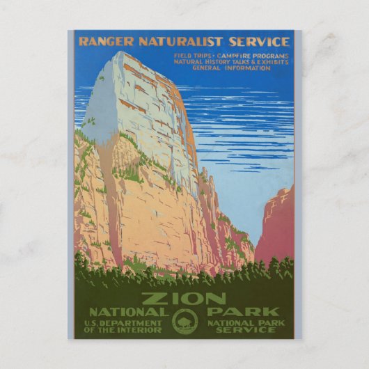 Retro Zion National Park Service Travel Poster Briefkaart (Voorkant)