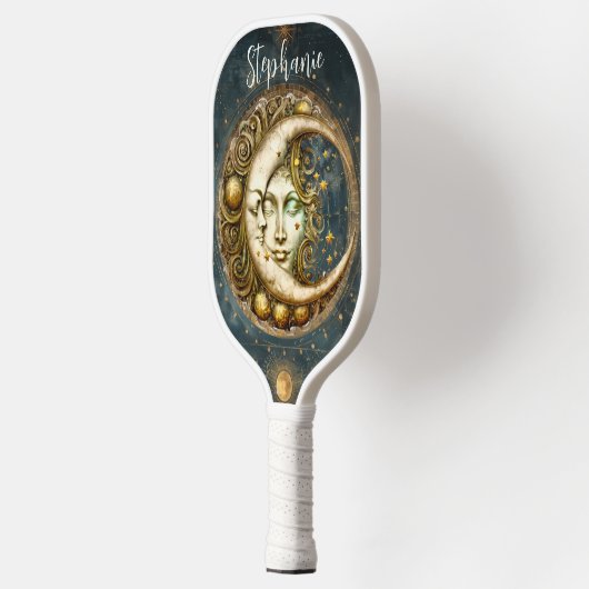 Retro Zodiac Celestial Moon Monogram Pickleball Paddle (Links)