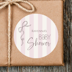 Retro Zoete Mauve Parel Strik Coquette Baby Shower Ronde Sticker