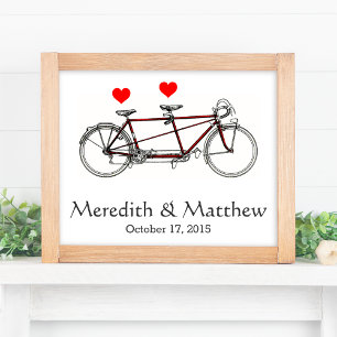 Retro Zoete Tandemfiets Huwelijk Op Maat Poster