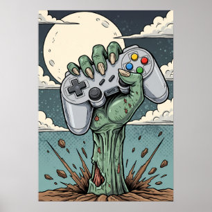 Retro Zombie Gamer Hand - Klassieke Controller Gri Poster