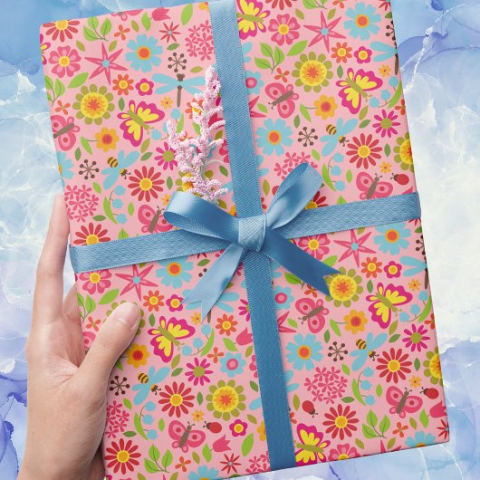Retro Zomer Bloemen Modern Patroon Cadeaupapier