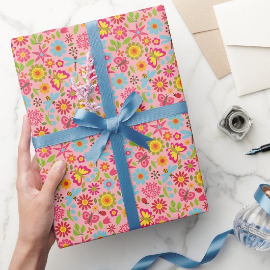 Retro Zomer Bloemen Modern Patroon Cadeaupapier