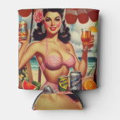 Retro zomer cocktail meisje blikjeskoeler (Voorkant)