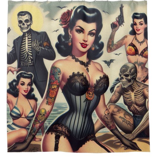 Retro Zomer Gotische Pin-up Douchegordijn (Voorkant)