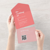 Retro Zomer | Heet Roze Bruiloft All In One Uitnodiging (Afscheurbaar)