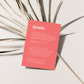 Retro Zomer | Hot roze bruiloft details Informatiekaartje