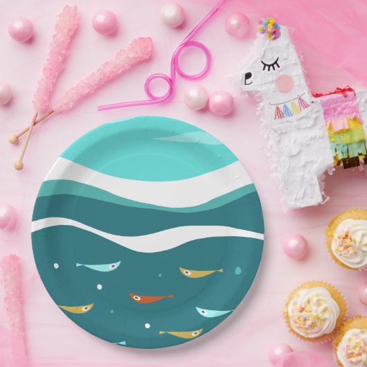 Retro Zomer Oceaangolven Midden Eeuw Modern Papieren Bordje (Feest)