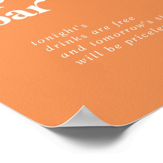 Retro Zomer | Oranje bruiloft open bar teken Poster (Hoek)