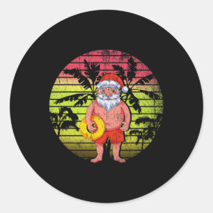 Retro Zomer Palmboom Kerstman Kerstmis In Juli Ronde Sticker