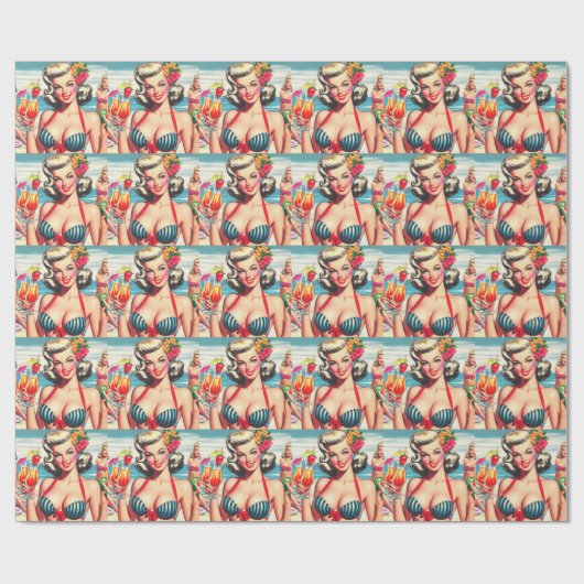 Retro Zomer Pin Up Cadeaupapier (Vlak)