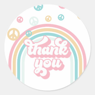 Retro Zomer Regenboog Dank u Ronde Sticker