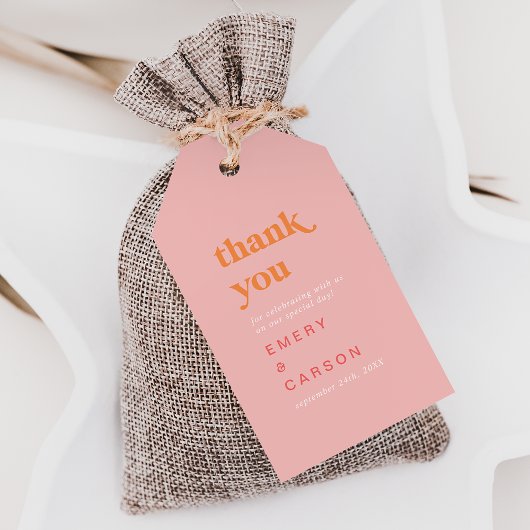 Retro Zomer | Roze en Oranje Dank u Favor Cadeaulabel