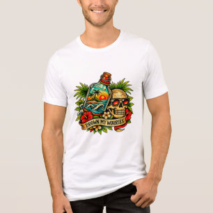 Retro Zomer Schedel Bericht in een Fles Strand Tri-Blend Shirt