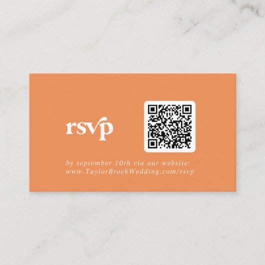 Retro Zomer Sinaasappel QR-code RSVP Informatiekaartje (Voorkant)