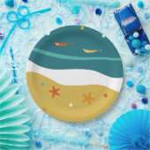 Retro Zomer Strand Mid Century Modern Papieren Bordje (Feest)