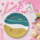 Retro Zomer Strand Mid Century Modern Papieren Bordje (Feest)