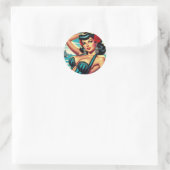 Retro Zomer Strand Pin-up Ronde Sticker (Tas)