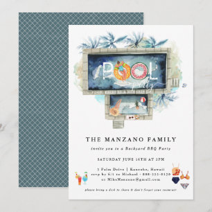 Retro Zomer   Uitnodiging voor het zwembadfeest