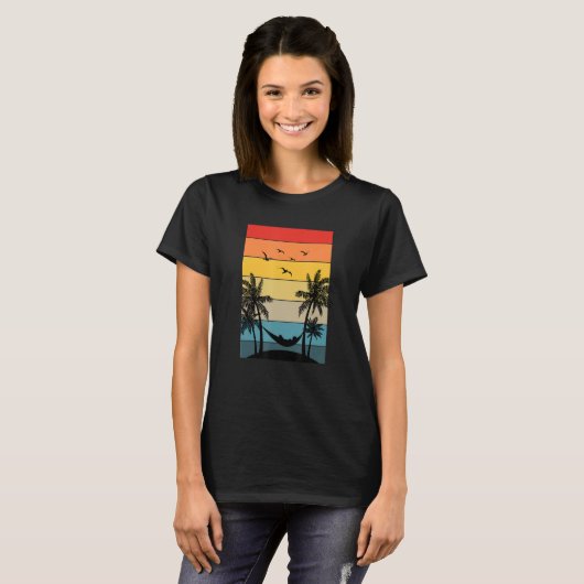Retro Zomer Vibes Hangmat Palm Trees Strand Tropic T-shirt (Voorkant volledig)