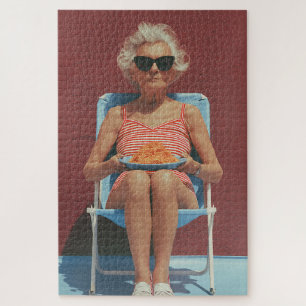 Retro Zomer Vibes – Stijlvolle Oudere Vrouw Portre Legpuzzel