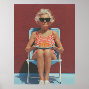 Retro Zomer Vibes – Stijlvolle Oudere Vrouw Portre Poster