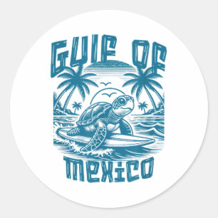 Retro Zomergolf van Mexico voor altijd Turtle Beac Ronde Sticker