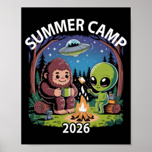 Retro zomerkamp 2026 kinderen alien trillingen reg poster
