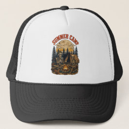 Retro zomerkamp skelet kampvuur ontwerp trucker pet
