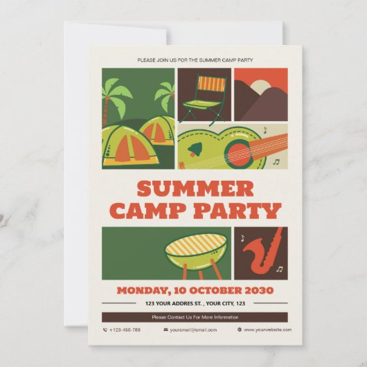Retro Zomerkamp Uitnodiging (Voorkant)